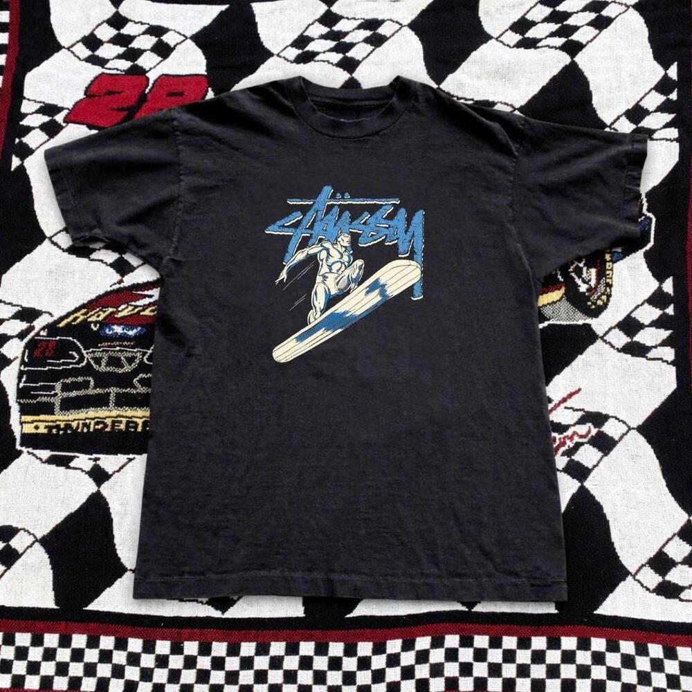 Gildan Men T-Shirt, Stussy Surfing Black Graphic Tee
